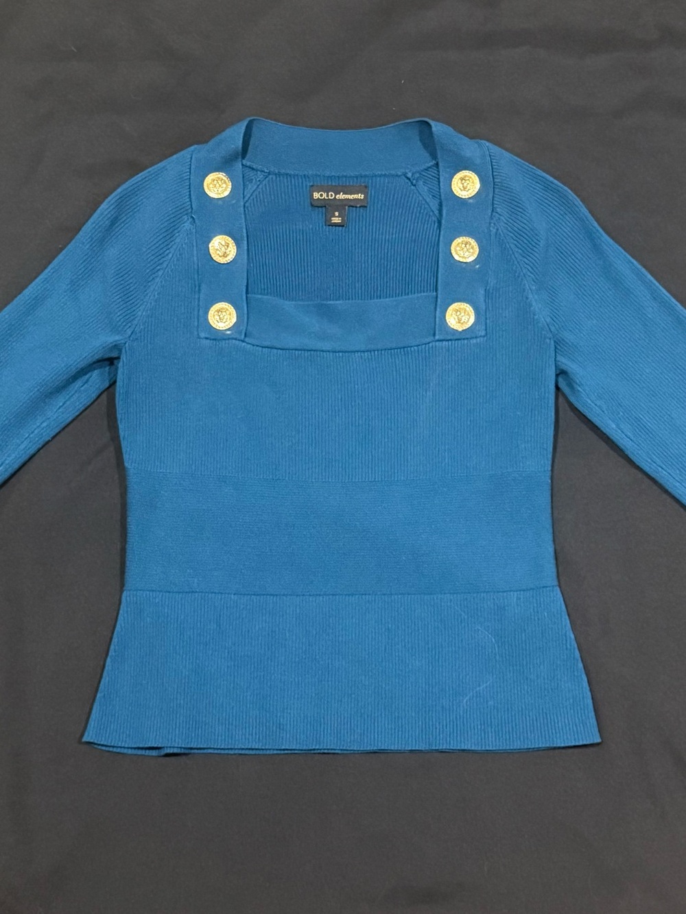 Square Neck Knit Top w/Gold Button Accents